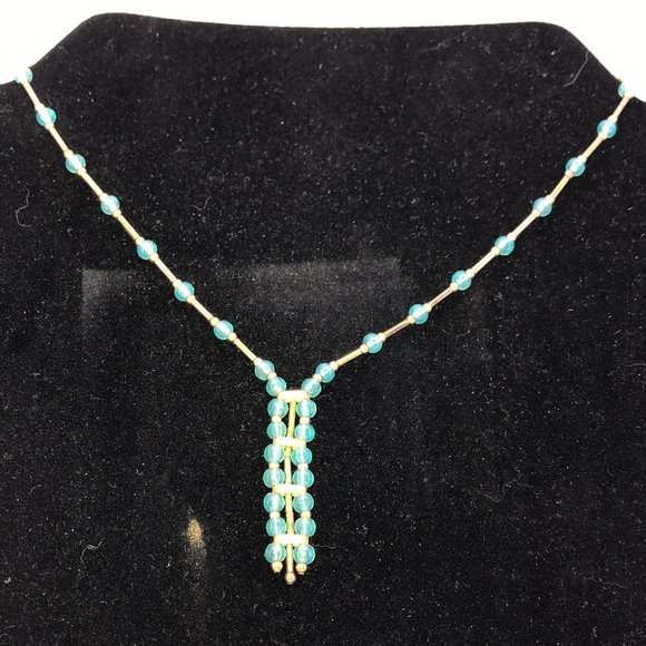 15 1/2" Blue Aquamarine and Gold Handmade Necklace - Picture 10 of 16
